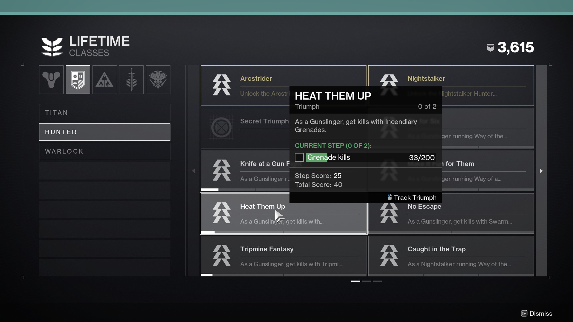 An example of a presentation node of a presentation node—seen here are the nodes for player class triumphs. Presentation nodes can have children such as presentation nodes, triumph records, collectibles, and more.