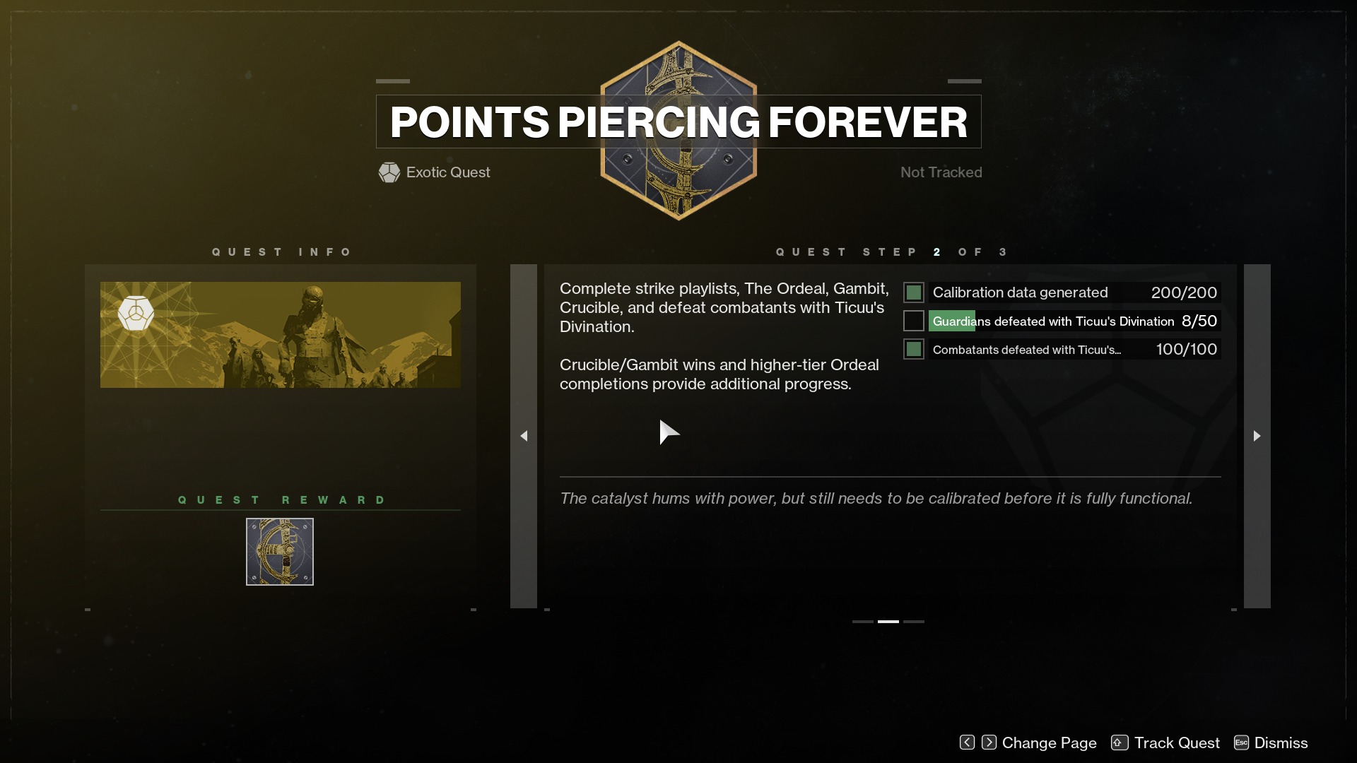 Players can choose to inspect a particular quest item for more information on the state of their journey.