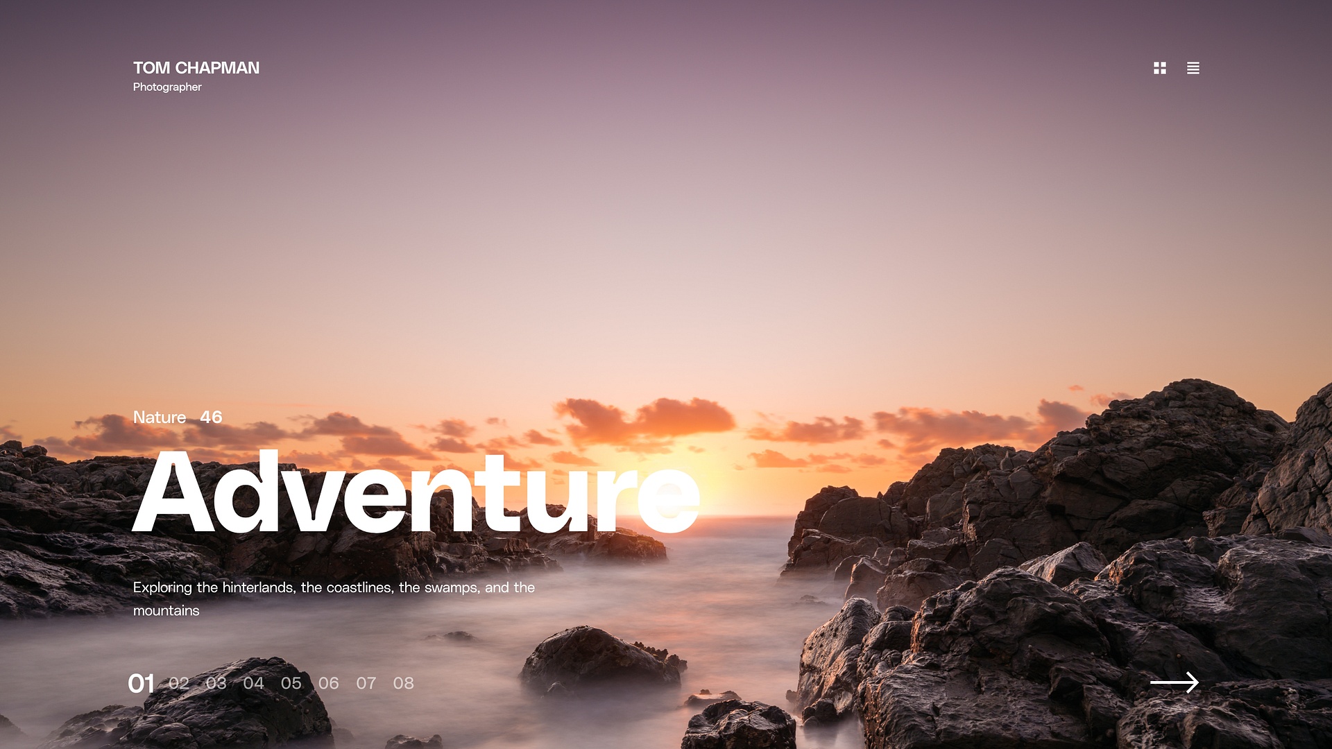 An atypical photographer's portfolio with features other photographers _wish_ they had. A beautiful blend of magazine spreads and grid-based albums, with a pinch of data-rich tools.