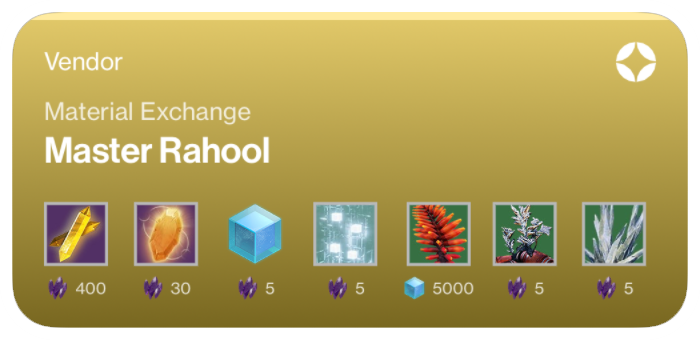 Master Rahool offers Guardians an exchange service, allowing them to repurpose their unwanted materials.