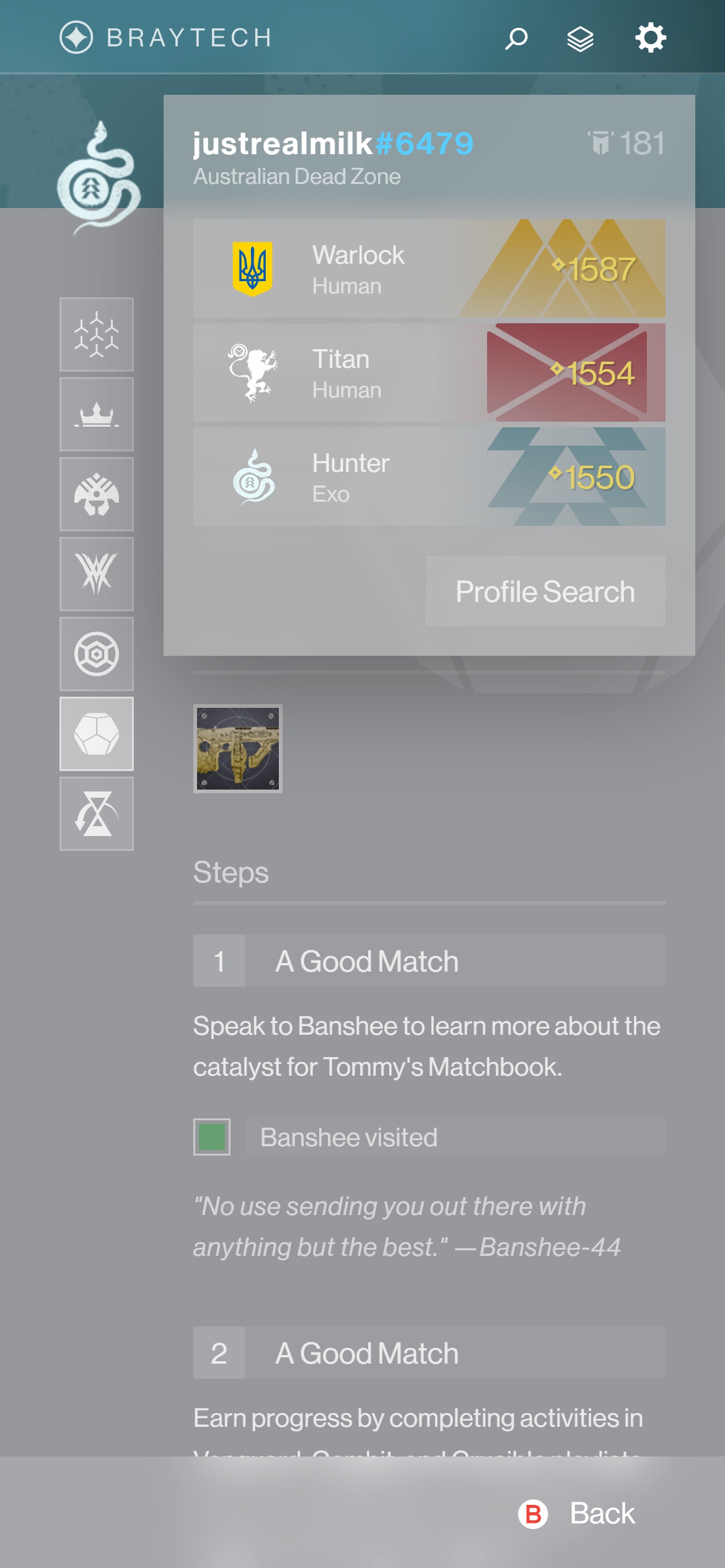 Screenshot of UI which enables players to quick switch between their game characters
